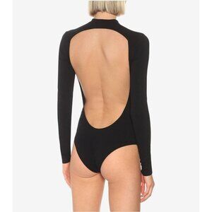 Kirin Womens Black Cotton Bodysuit Long Sleeve High Neck UK Size S Made In Italy